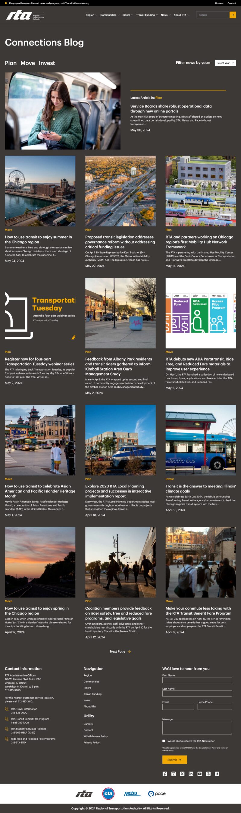 Transit website blog page