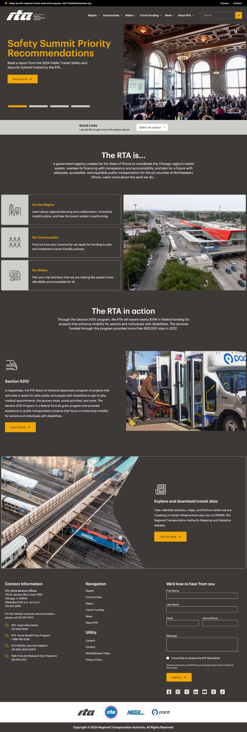 Transit website homepage